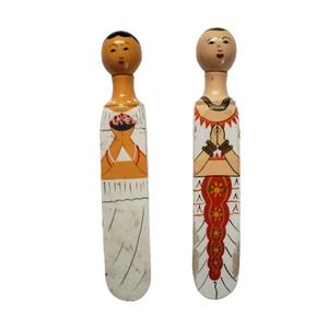 Dolls Folk Art Carved Wooden Decor Handcrafted Gift Sri Lankan Doorstops SET